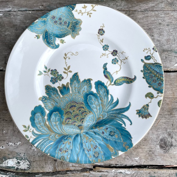 222 Fifth Dining 222 Fifth Eliza Teal Blue White Floral Salad Plate